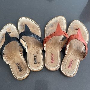 BORN TOE SANDALS! Bundle of 2 Pair! Both size 6. One Coral/Orange, 2nd Black.